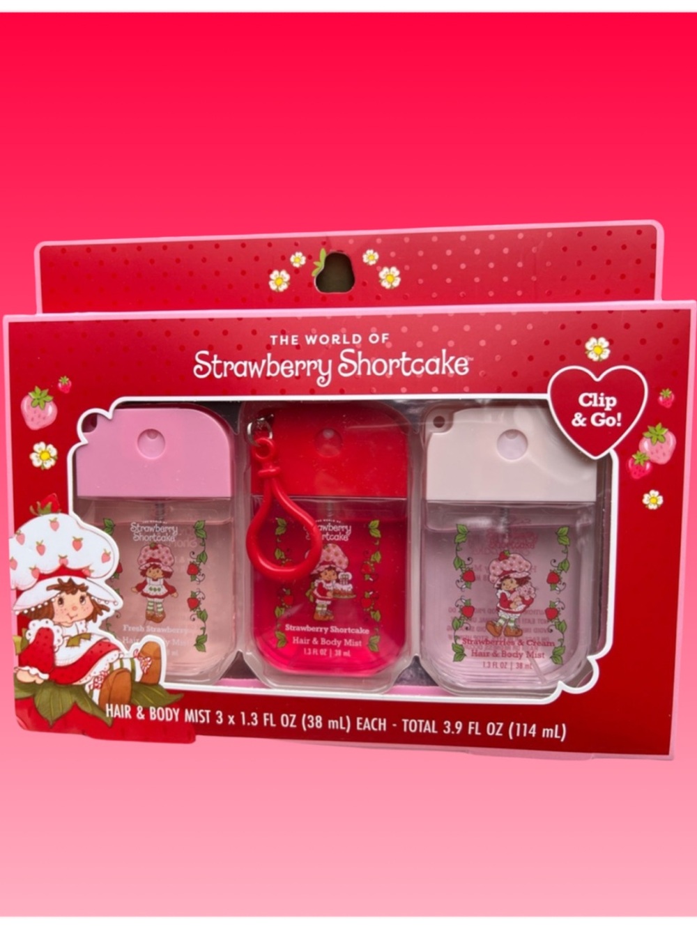 Strawberry Shortcake Hair & Body Mist Trio - Pink/Red/White